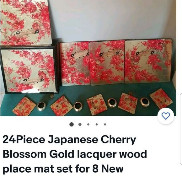 Minh Phuong 24 Piece Japanese Cherry Blossom Place Mat Sets, New, Gold Red - Picture 7 of 14